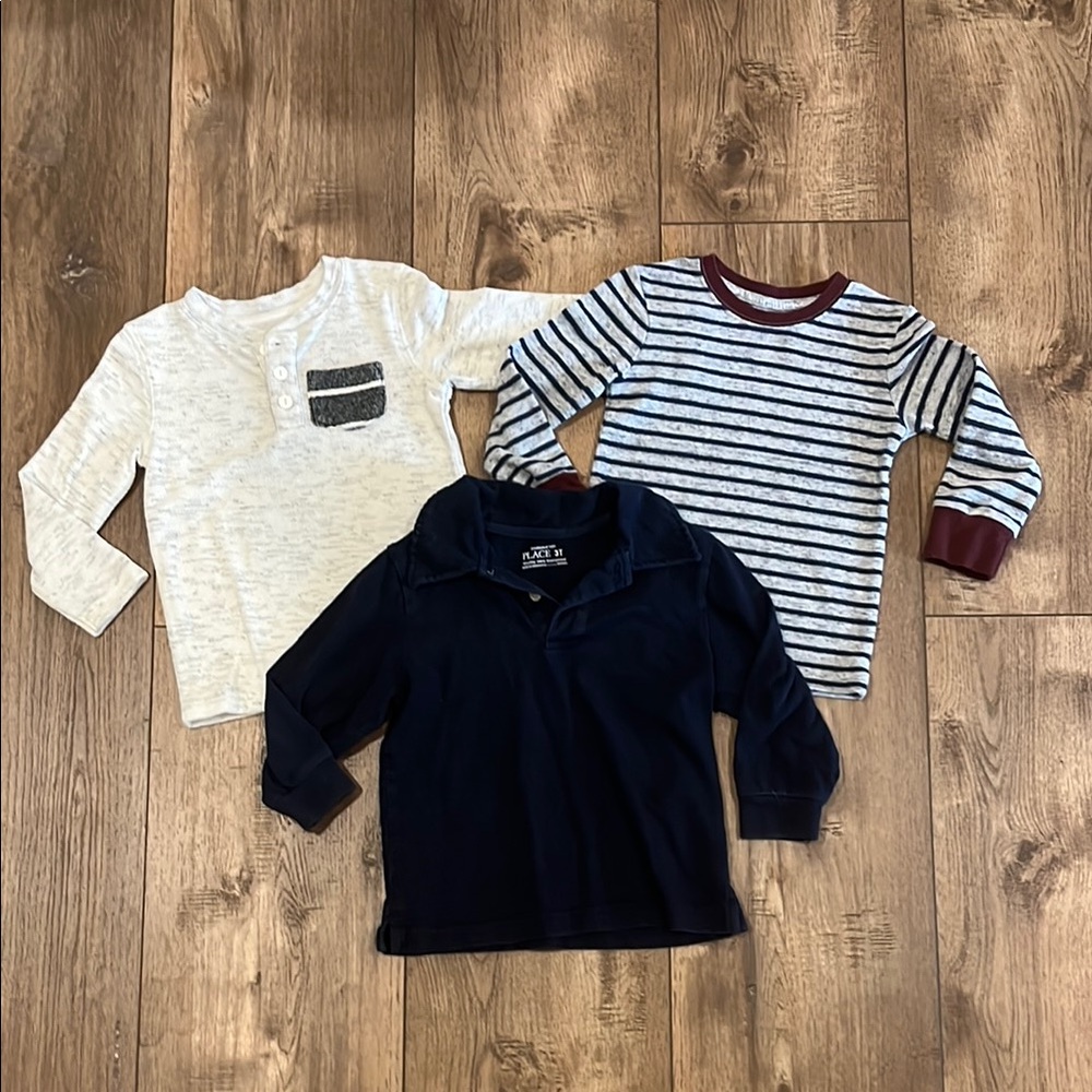 Kids Long Sleeve Shirt Set - White, Navy, Striped